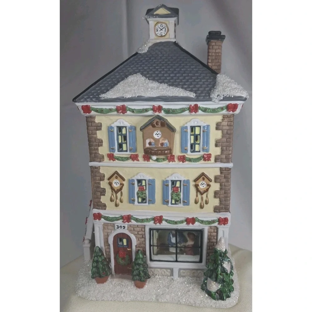 St. Nicholas Square Tick Tock Clock Shop 2009 Lighted W/ Interior Scene